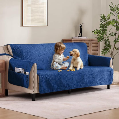 Blue Sofa Covers with Pockets, Anti-Slip Medallion Couch Covers by Pamhaven