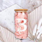 Personalized Gifts for Women, Monogrammed Glass Cups with Lids and Straws, Custom Tumbler, Cute Customized Mug, Aesthetic Stuff, Initial Iced Coffee Cup, Drinking Glasses, Birthday Teacher Gifts, J