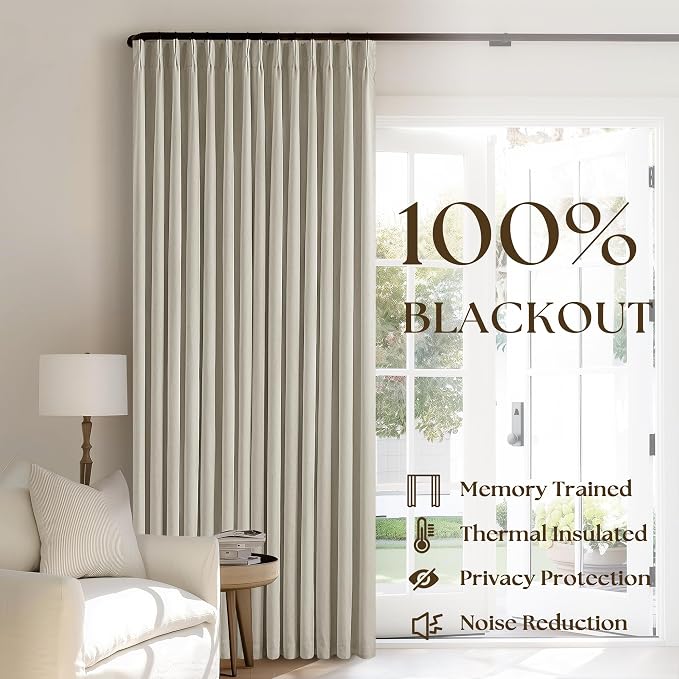 Oatmeal Pinch Pleated Blackout Linen Curtains 108 Inches Long | Black Out - Image 3