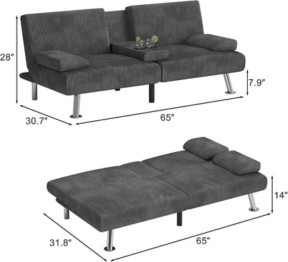 Shahoo Modern Upholstered Convertible Folding Futon Sofa Bed - Image 2