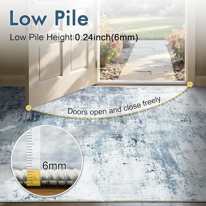 2x6 Ft Washable Runner Rug, Non-Slip Low Pile Hallway Kitchen Area Rug - Image 7