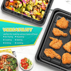 Air Fryer Basket, OPENICE 2 Set Air Fryer Pan and Crisper Tray for Oven, Non-stick Oven Air Fryer Basket for Baking and Crispy Foods - Black
