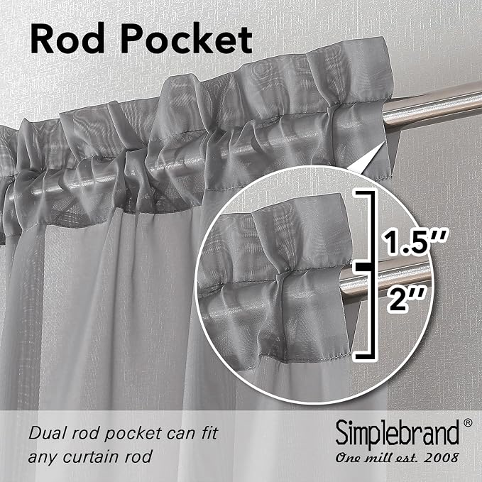 Simplebrand Rod Pocket Top Solid Voile Sheer Curtains - Image 4