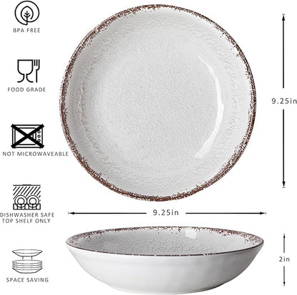 LEHAHA Farmhouse Pasta Bowls, Set of 6, White Melamine Rustic 42 oz Shallow Bowl, Large Salad Bowl, Deep Pasta plate, Dishwasher Safe Serving Bowls.…