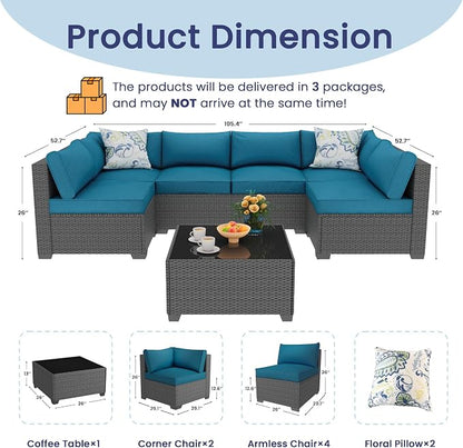 8 Piece Outdoor Patio Furniture Set, Outdoor Sectional Furniture, Rattan & - Image 7