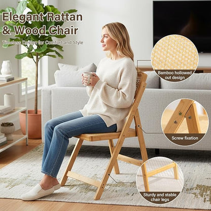 Furlide Rattan Folding Chairs, Modern Mid Century Dining Chairs Set of 2 - Image 3