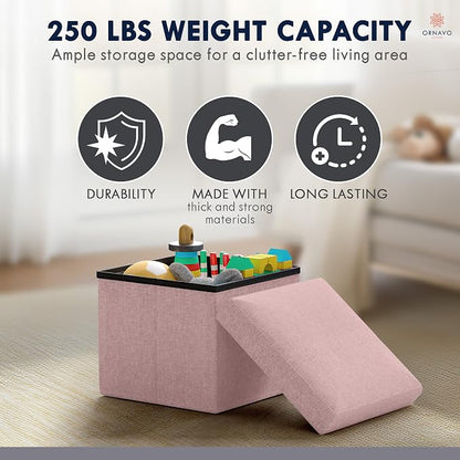 Ornavo Home Small Storage Ottoman Foldable Collapsible Cube Square Linen - Image 7