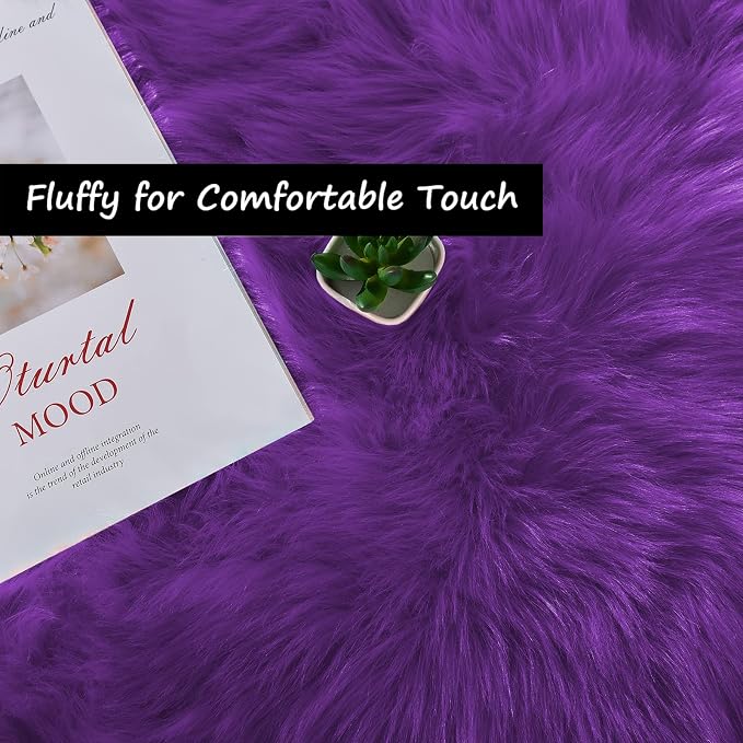 Goolela Purple Fluffy Circle Rug 3ft Faux Fur Rug - Image 2