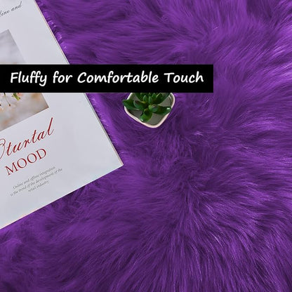 Goolela Purple Fluffy Circle Rug 3ft Faux Fur Rug - Image 2