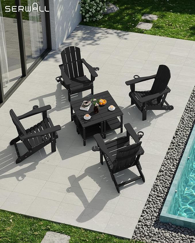SERWALL 2-Tier HDPE Outdoor Side Tables Set of 2, Weatherproof Rectangular - Image 8
