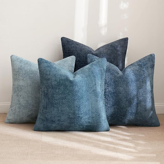 MIULEE Soft Decorative Chenille Pillow Covers Blue Series 20x20 Pack of 4 | - Image 4