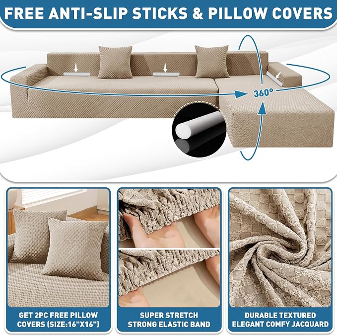 ZNSAYOTX Sectional Couch Covers, Stretch Jacquard Slipcovers - Image 3