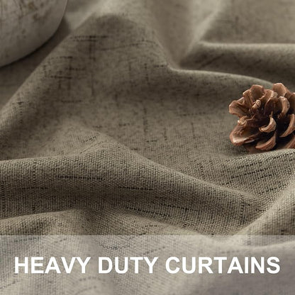 Linen Brown Curtains for Bedroom 84 Inch Long 2 Panel Burg 100% Blackout Back - Image 3