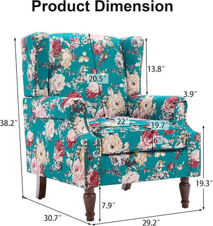 Pia Ricco Set of 2 Floral Accent Chairs, High Back Upholstered Armchairs - Image 2