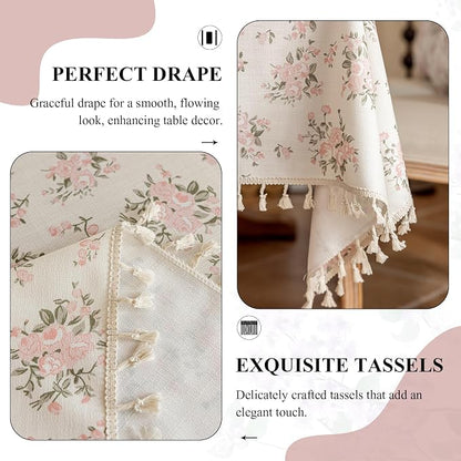VClife Shabby Chic Pink White Floral Tablecloth - Image 7