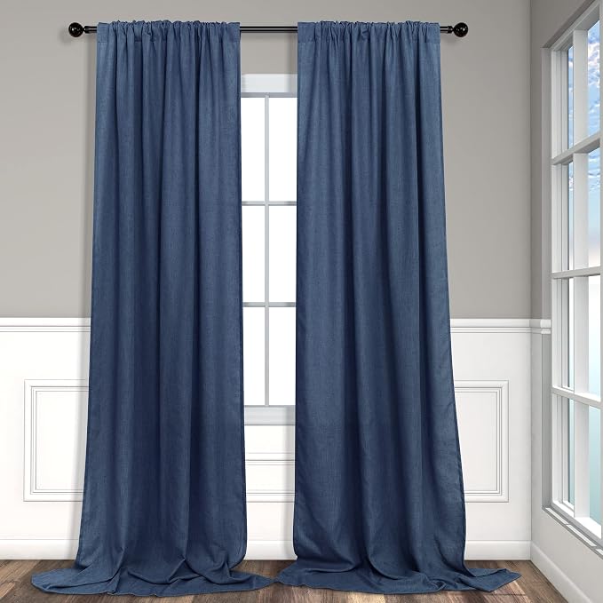 Pitalk 102 Inch Curtains Navy Blue Linen Drape - Image 8