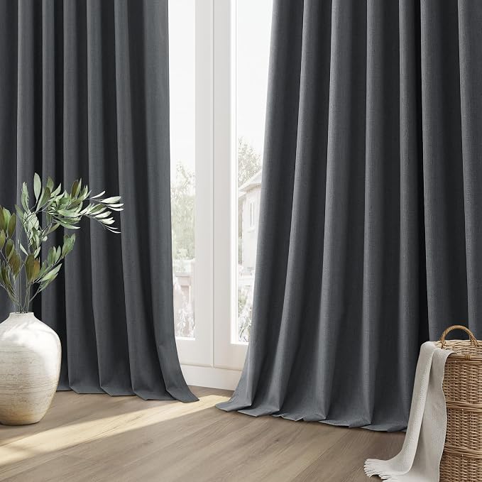 Blazer Grey 100% Blackout Linen Curtains 120 Inch Length 2 Panels Set - Image 10