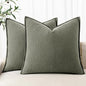 MIULEE Decorative Linen Euro Sham Pillow Covers 24x24 Inch Olive Green | Boho by MIULEE