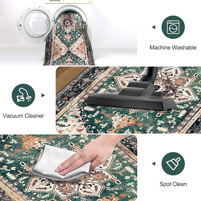 Yamaziot Washable Area Rug, 2x3 Small Boho Vintage Entryway Non-Slip Rug | - Image 5