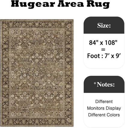 7x9 Brown Vintage Floral Washable Area Rug - Image 2