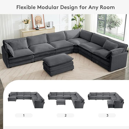 ROWHY 150'' Modular Sectional Corner Cloud Couch, 7 Seater Sofa Big Comfy - Image 3