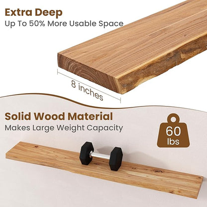 Floating Shelves for Wall Decor, Rustic Solid Elm Wood Live Edge Floating - Image 5