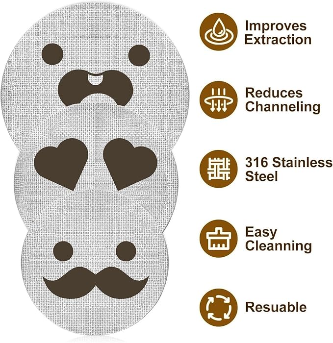 58.5mm Espresso Puck Screen, Lower Shower Screen, Metal Coffee Reusable Filter for 58mm Espresso Portafilter Basket, 1.7 Thickness(Mustache)