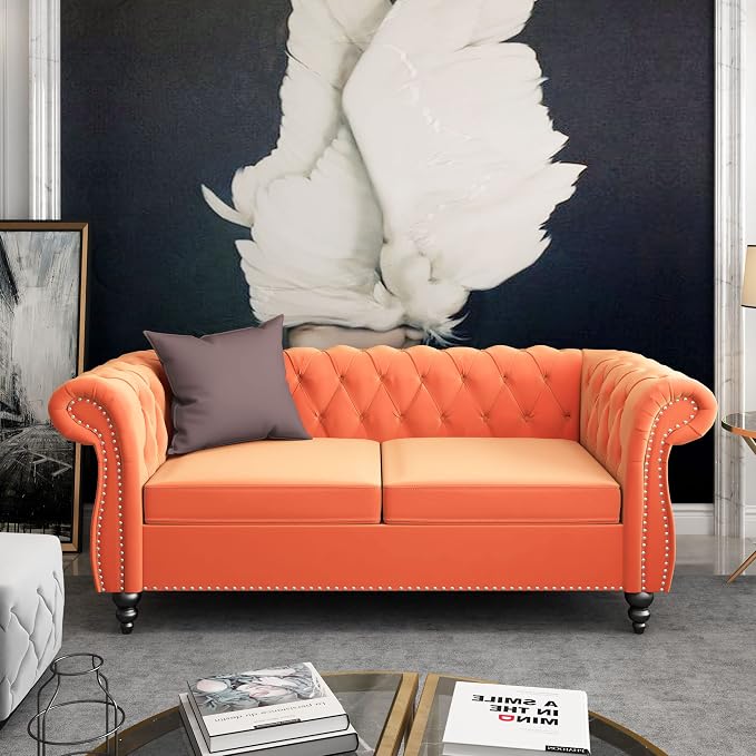ORRD 3 Piece Living Room Set, Velvet Chesterfield Sofa Loveseat Couch Chair - Image 4