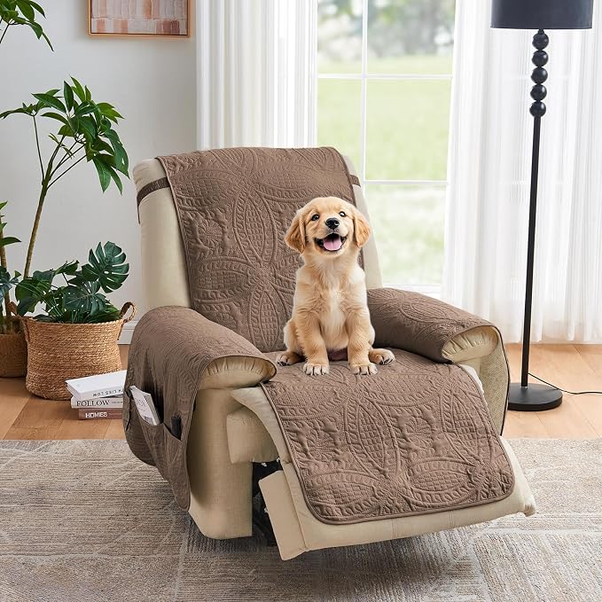 Toffee Quilted Recliner Covers, Camel Large Recliner Chair Covers, Lazy Boy by Pamhaven