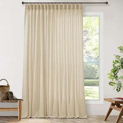 Sheer Curtains 84 Inches Long 100 Inch Wide Extra Wide Linen Pleated | Sliding - Image 6