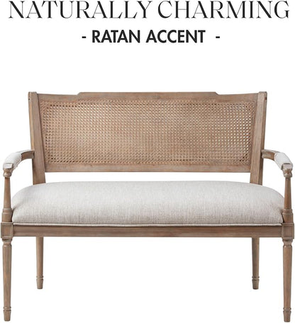 Madison Park Willshire Natural Rattan Settee, Upholstered Seat - Image 3