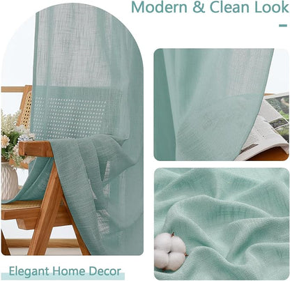 Chyhomenyc Aqua Green Semi Sheer Curtains 36 Inch Length, Light Filtering Faux - Image 8