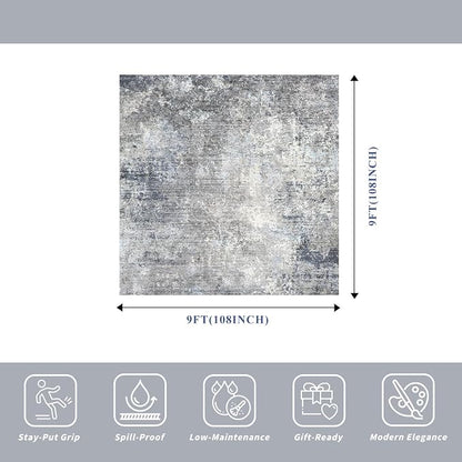 9x9 Square Rug for Living Room Washable Non-Slip, Soft Modern Neutral Carpet - Image 2