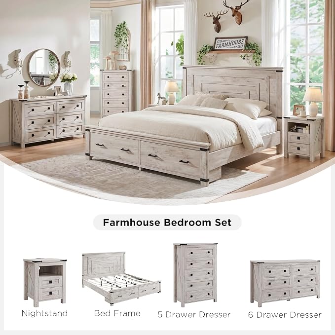 T4TREAM Farmhouse 5 Drawers Dresser Chests - Image 5