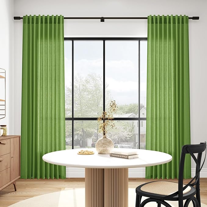 Lime Green Linen Curtains 90 Inch Long 2 Panels Set - Image 6