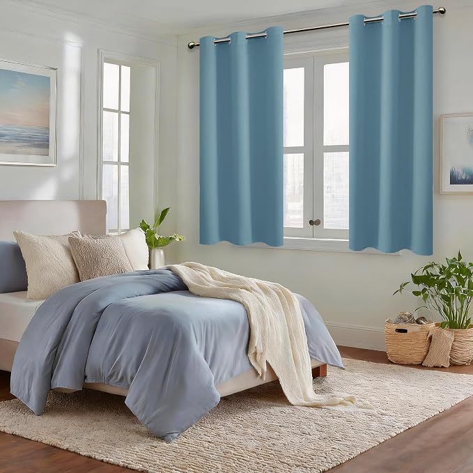 Blackout Curtains for Bedroom, Stone Blue 42 x 45 Inch, 2 Panels | Thermal - Image 6