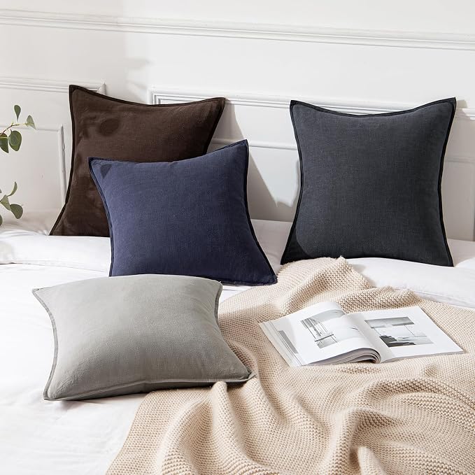 MIULEE Decorative Linen Euro Sham Pillow Covers 24x24 Navy | Boho Farmhouse​ - Image 4