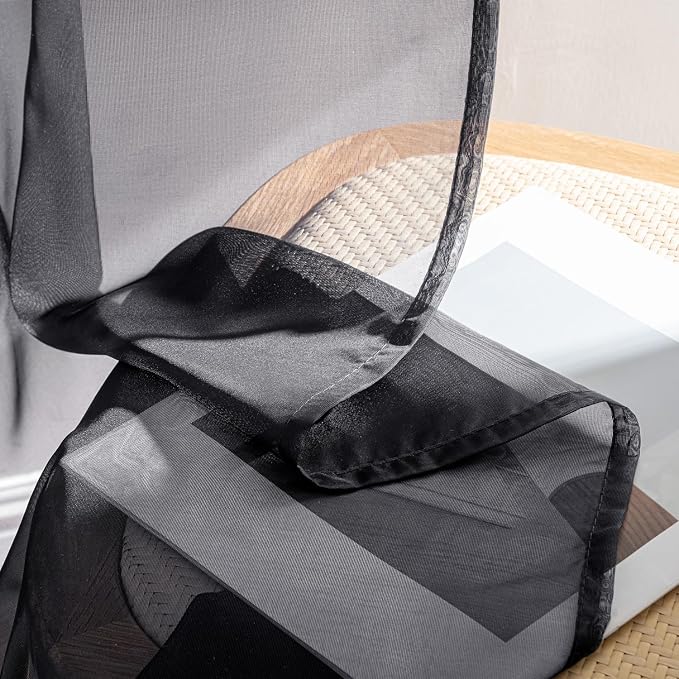 MIULEE Black Sheer Curtains 63 Inches Long 4 Panels 42 x 63 Inches | Light - Image 7