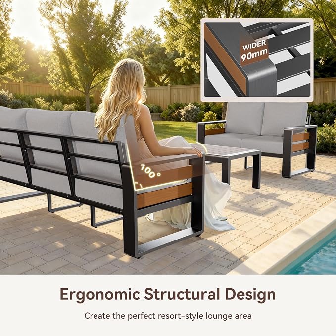 Aoxun Aluminum Outdoor Patio Furniture Set, 3 Seats Metal Sectional Patio - Image 4