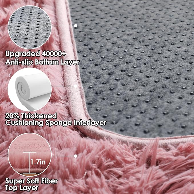 Blush Area Rugs for Bedroom Living Room, Fluffy Fuzzy Shag Shaggy 4x6 Bedside - Image 3