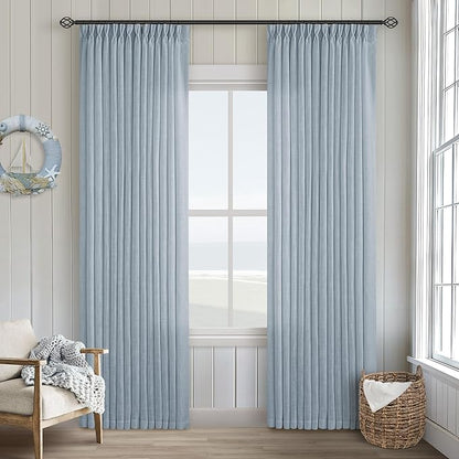 Dusty Blue Pinch Pleated Linen Curtains 84 Inches Long 2 Panels | Pinch Pleat - Image 9