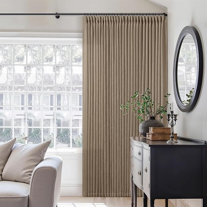Tan Brown Light Filtering Linen Pleated Curtains - Image 7