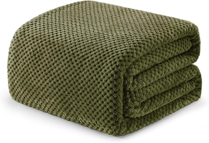 Exclusivo Mezcla Soft Waffle Fleece Bed Blanket Twin Size, Olive | Lightweight by ExclusivoMezcla