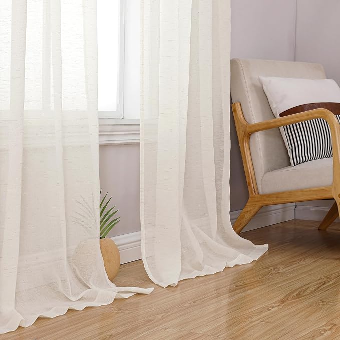 Simplebrand Natural Linen Textured Sheer Curtains 72 inches Long 2 Panels - Image 7