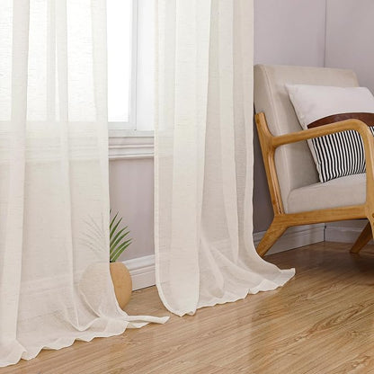 Simplebrand Natural Linen Textured Sheer Curtains 72 inches Long 2 Panels - Image 7