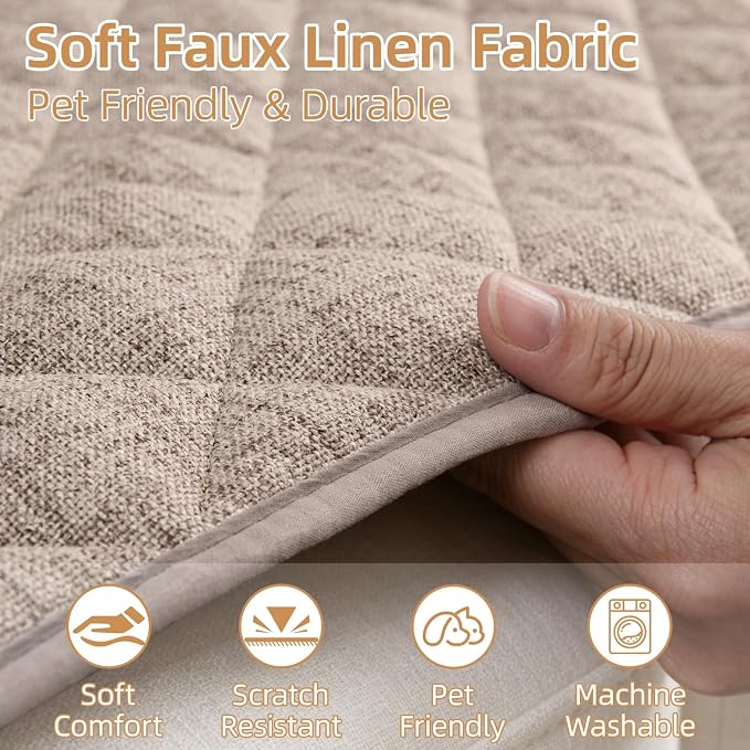 Dog Couch Cover for Sofa 100% Waterproof Faux Linen Sofa Covers for 3 Cushion - Image 3