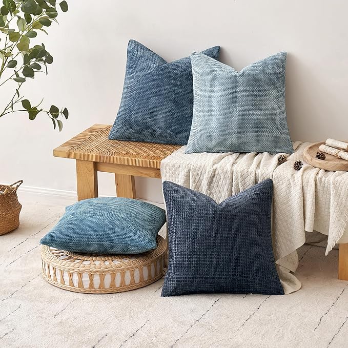 MIULEE Decorative Chenille Euro Pillow Covers Blue Series 22x22 Pack of 4 | - Image 4