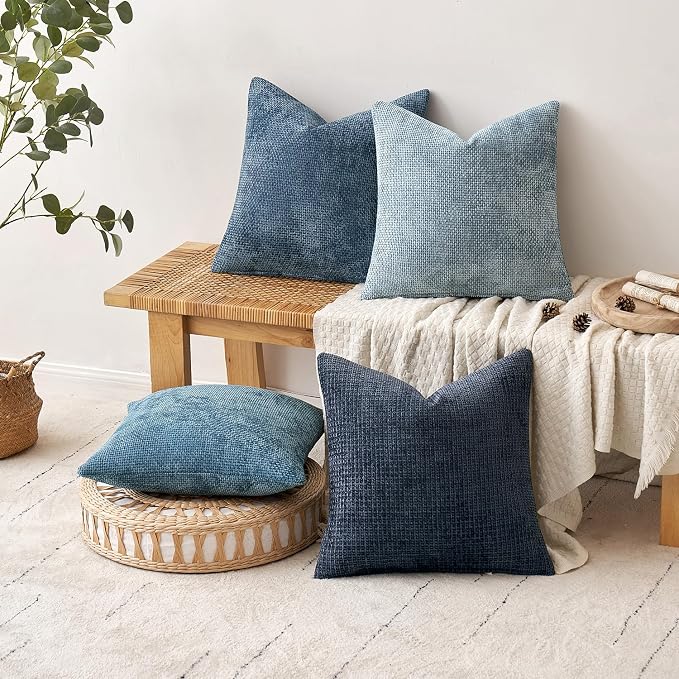 MIULEE Decorative Chenille Euro Pillow Covers Blue Series 24x24 Pack of 4 | - Image 4