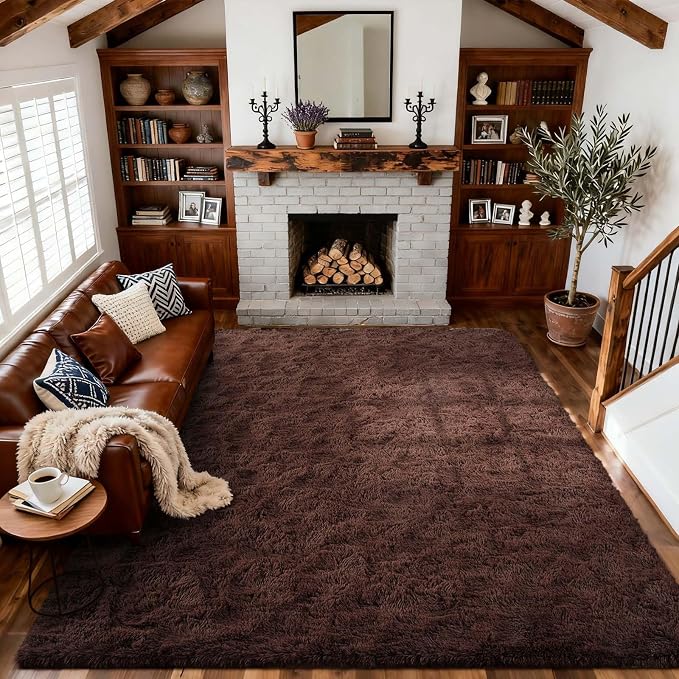 4x6 Ft Brown Shag Rugs for Bedroom Living Room, Ultra Soft Fluffy Furry Area by Cuzwlovita