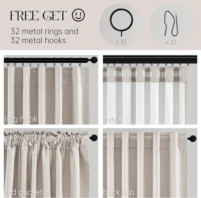 Beige Color Blackout Curtains 90 Inch Long 2 Panels, Back Tab Pleated Heading - Image 4